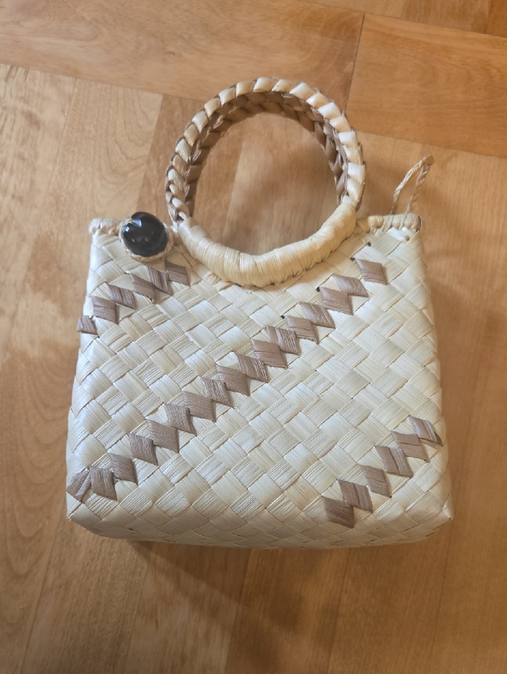 Small Woven Straw  Bag in Natural Cream and Tan